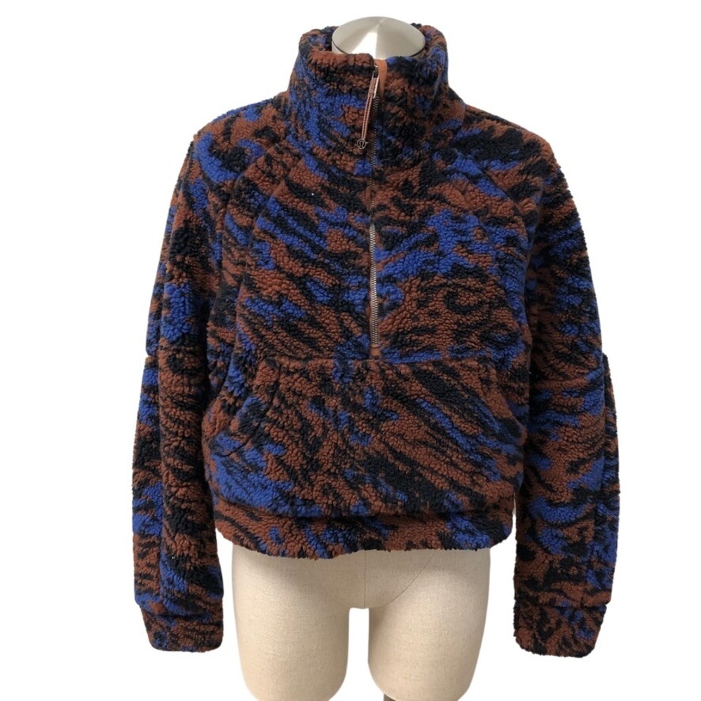 Lululemon Scuba Oversized Half-Zip Fleece Womens XS/S Brown Blue Tiger Print